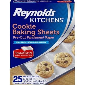 imageReynolds Kitchens Cookie Baking Sheets PreCut Parchment Paper25 Count Pack of 4 100 Total SheetsBaking Sheets