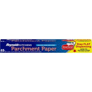 imageReynolds Kitchens Stay Flat Parchment Paper Roll Non Curling Baking Parchment Paper for Baking and Cooking Oven Safe up to 425 Degrees 36 Feet x 15 Inches 45 Total Sq FtStay Flat